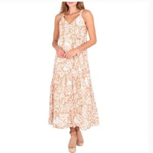 Joie Cream and Tan with pink Floral Maxi Dress